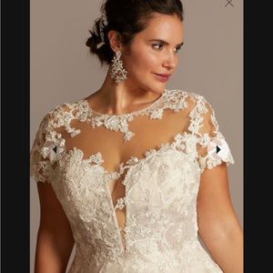OLEG CASSINI  lace illusion cap sleeve ball gown wedding dress NWT